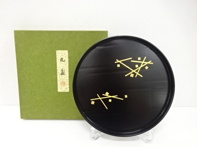 JAPANESE COLLECTIBLE / ROUND TRAY / LACQUERED / SCATTERING OF FOIL / M